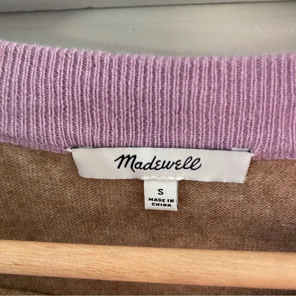 Madewell Colorblock Yoke Pullover Sweater Wool Alpaca Blend Size Small Gray Tan